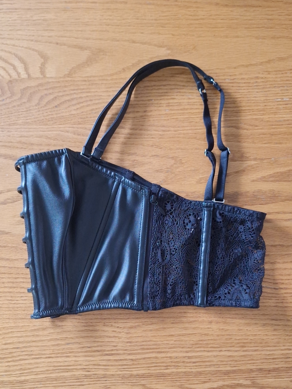 Victoria's Secret Black Lace and Faux Leather Corset